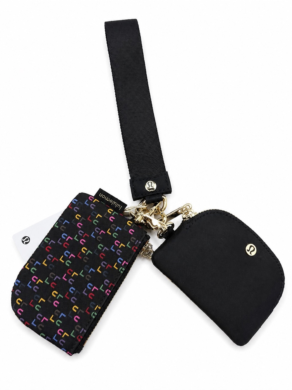 Lululemon Dual Pouch Wristlet Black Rainbow Logo NWT